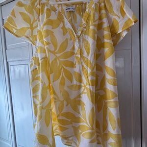 Sonoma Yellow Leaf-Print Short Sleeve Tunic